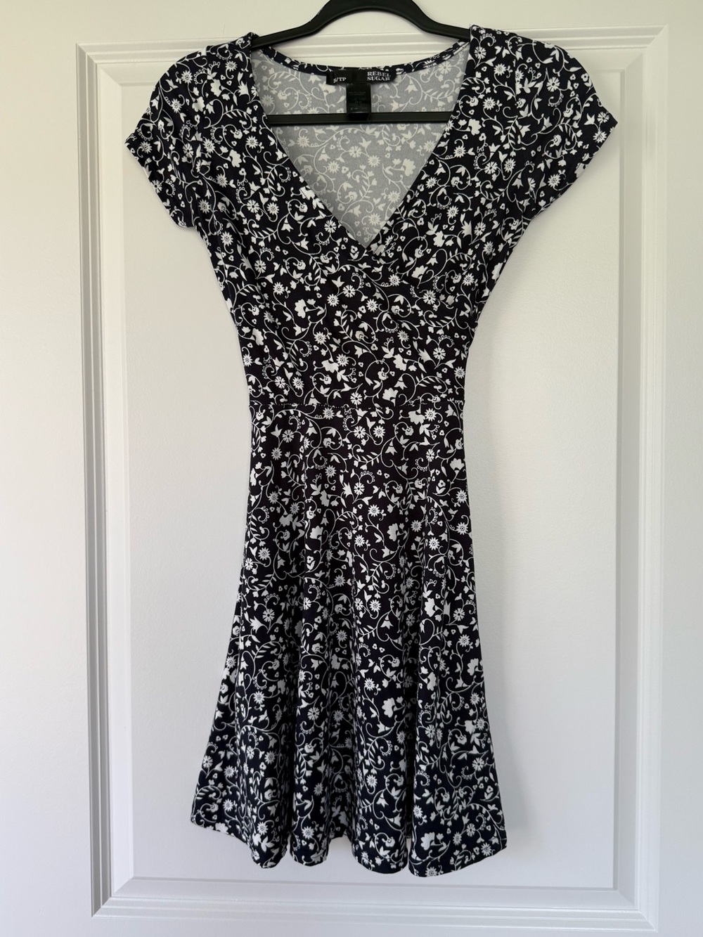 Rebel Sugar Black and White Floral Fit-and-Flare Mini Dress